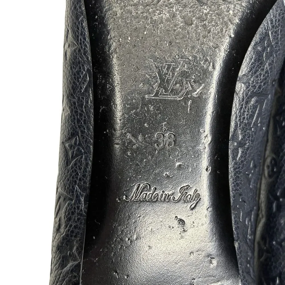 Louis Vuitton Debbie Monogram Cap Toe Bow Ballet Flats Navy Blue Leather EU 38
